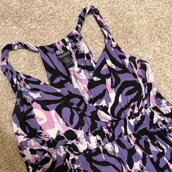 Glamour Abstract Purple and Black Midi Dress - Picture 3 of 5